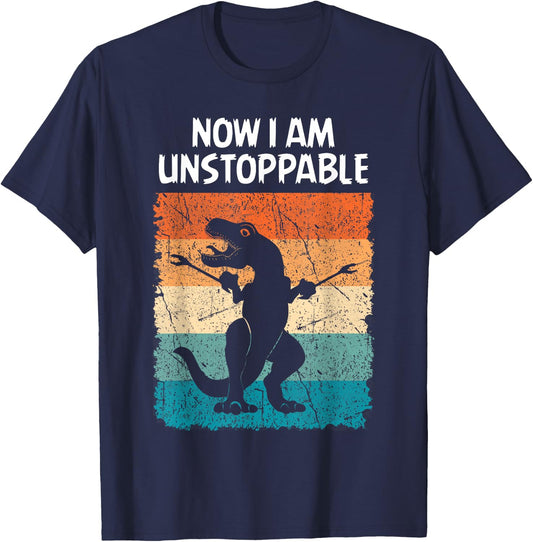 Dinosaur Now I Am Unstoppable Funny Trex T-Shirt - T-Shirt | Navy