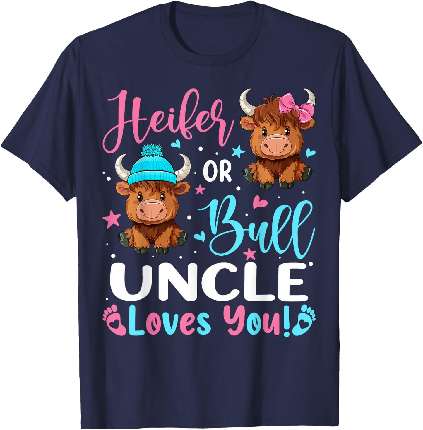 Bull or Heifer Uncle Loves You Highland Cow Lover T-Shirt - T-Shirt | Navy