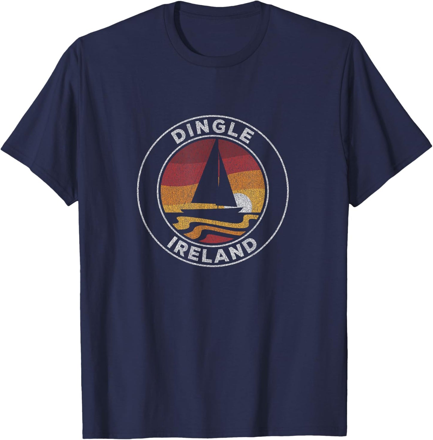 Dingle Ireland Vintage Sailboat 70s Retro Sunset T-Shirt - T-Shirt | Navy