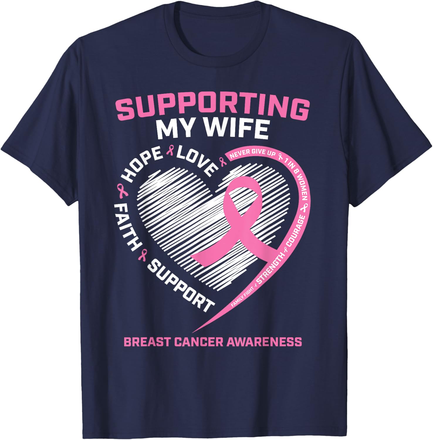 I Wear Pink For My Wife Breast Cancer Awareness Husband Men T-Shirt - T-Shirt | Navy
