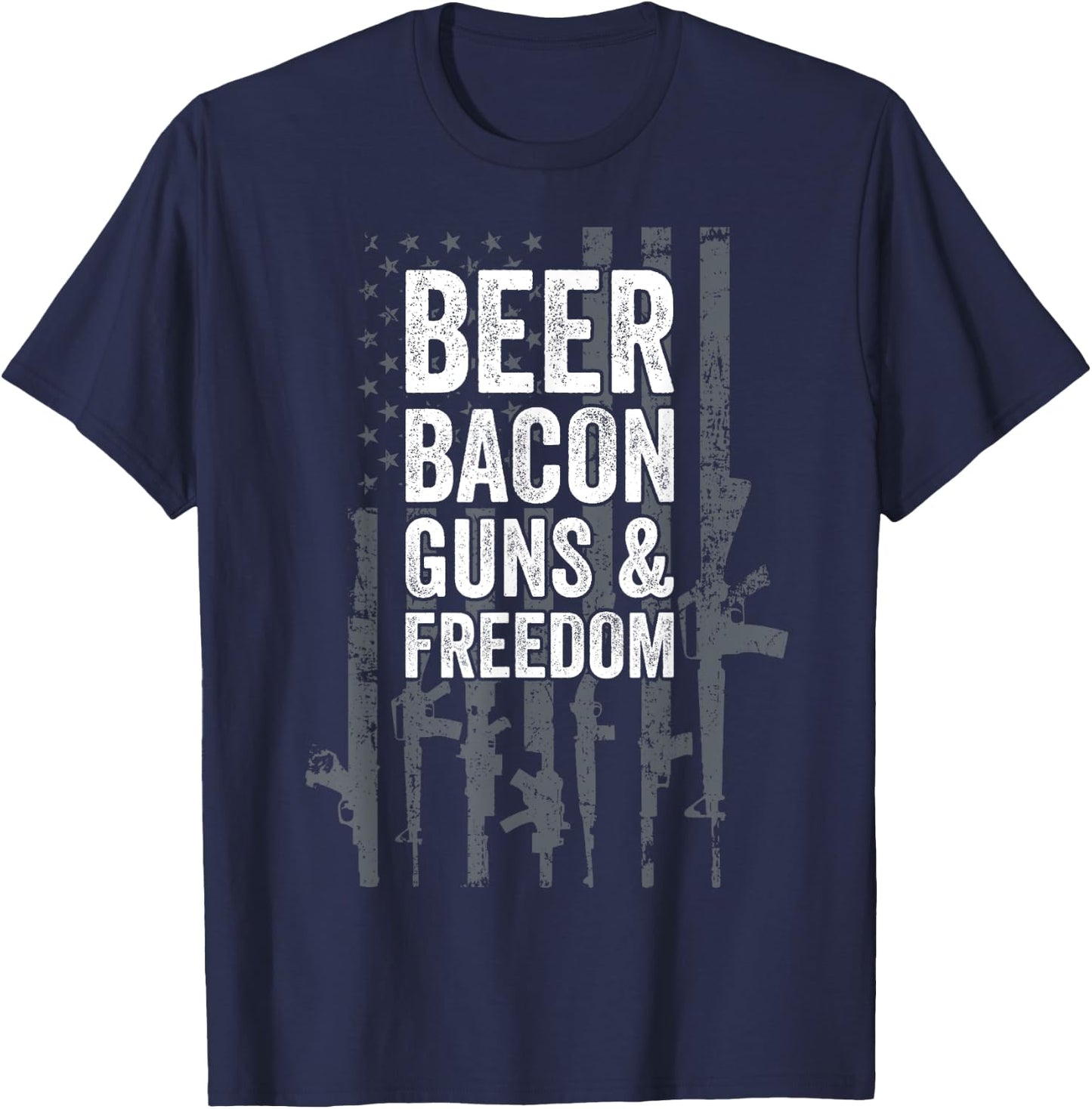 BEER BACON GUNS & FREEDOM - USA BBQ American Flag Drinking T-Shirt - T-Shirt | Navy