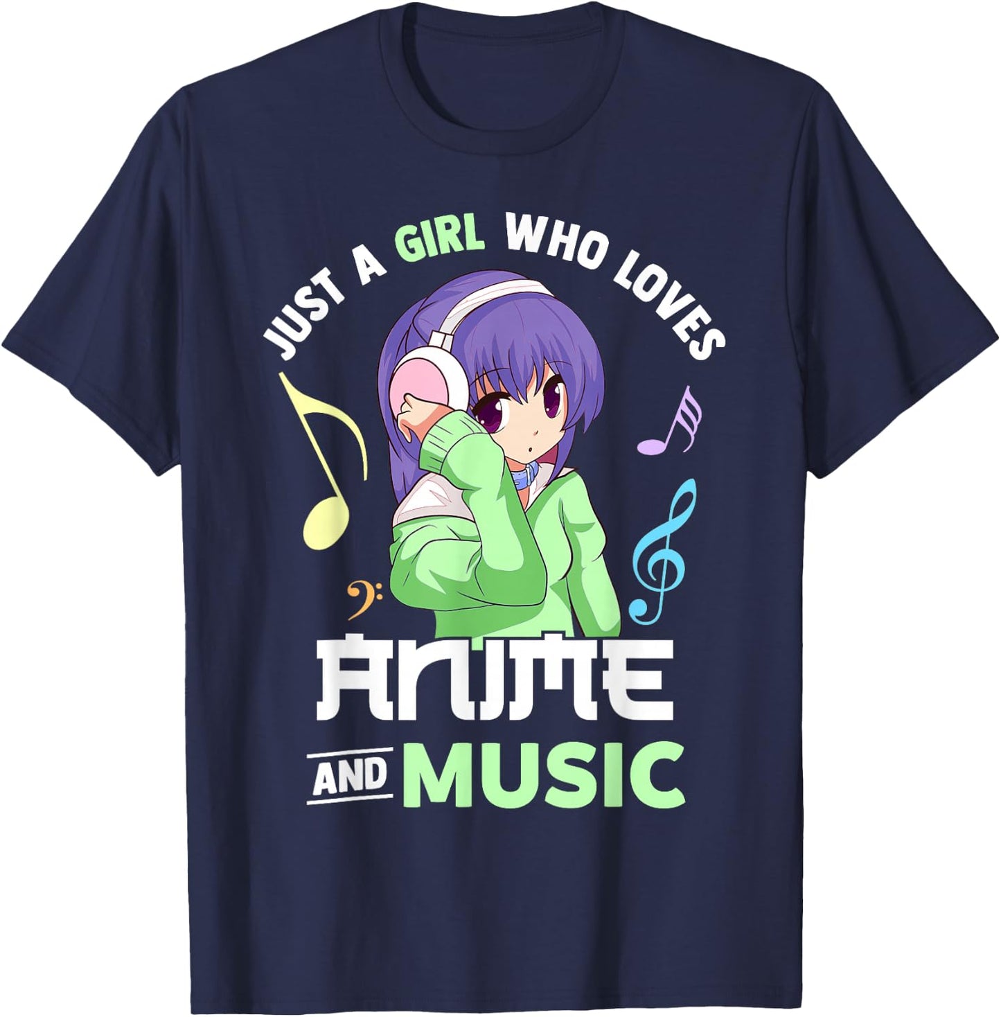 Just A Girl Who Loves Anime and Music Women Anime Musician T-Shirt - T-Shirt | Navy