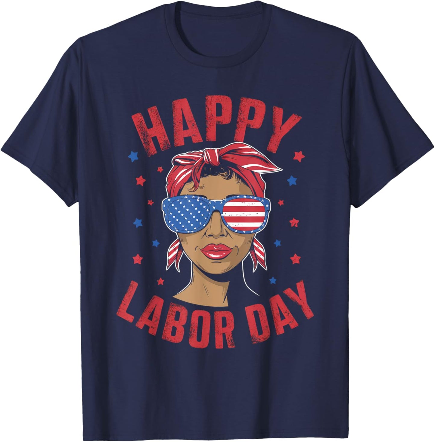 Happy Labor Day Labor Day Messy Bun USA Flag T-Shirt - T-Shirt | Navy
