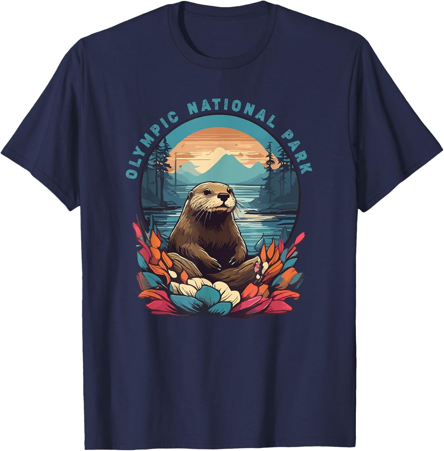 Olympic National Park Otter Lover Vintage American Souvenir T-Shirt - T-Shirt | Navy