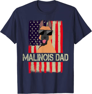 Funny Belgian Malinois Dad American Flag 4th Of July T-Shirt - T-Shirt | Navy