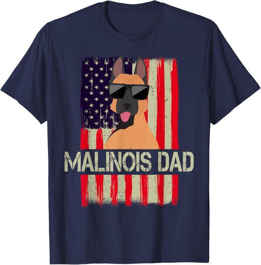 Funny Belgian Malinois Dad American Flag 4th Of July T-Shirt - T-Shirt | Navy