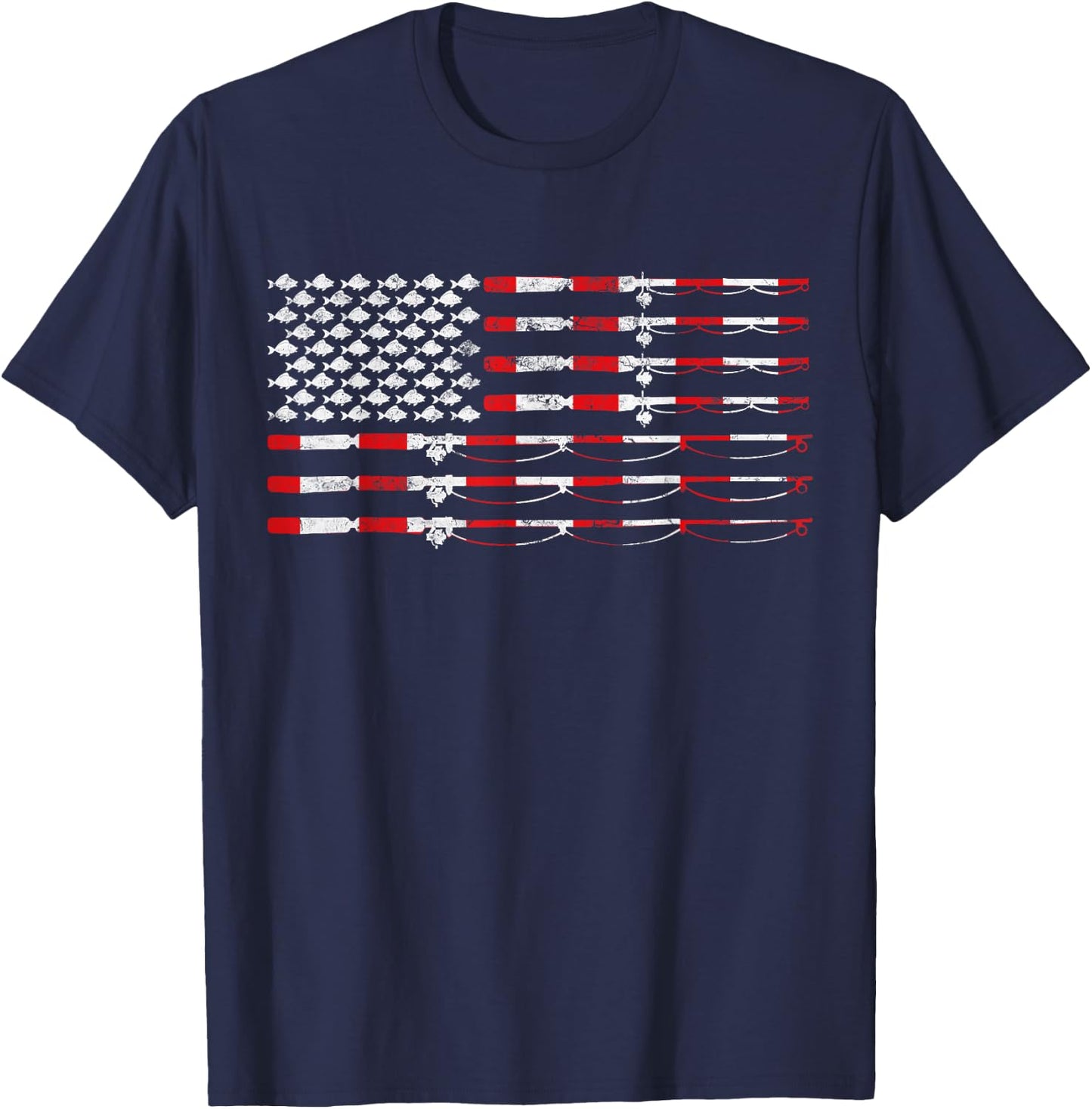 Fishing Fly Rod American Flag Gift Fisherman Small T-Shirt - T-Shirt | Navy