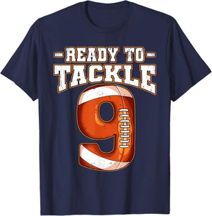 9th Birthday Football T-Shirt - T-Shirt | Navy
