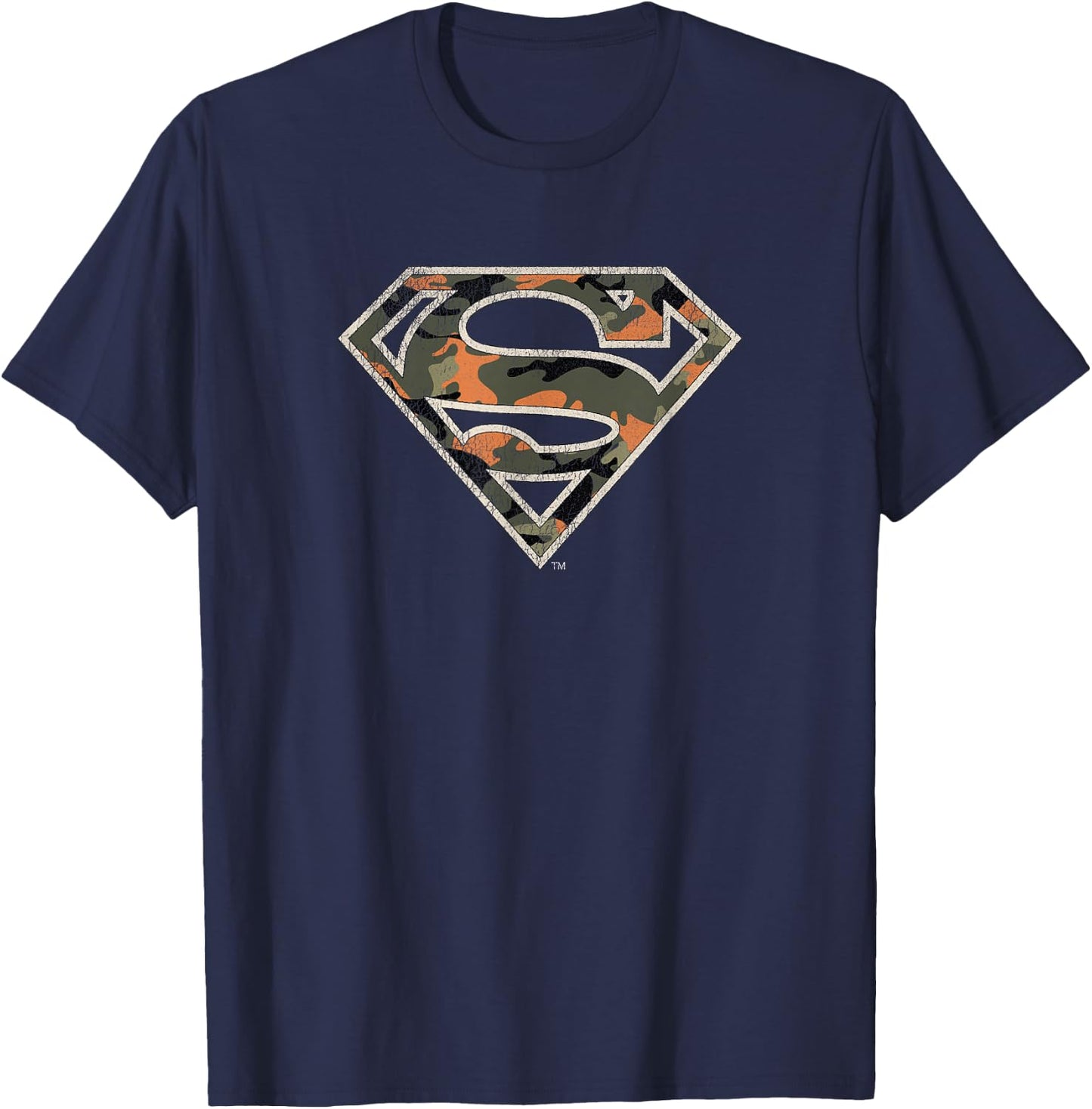 DC Comics Superman Shield Orange Camo White Outline T-Shirt - T-Shirt | Navy