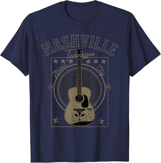 Nashville Tennessee Country Music City Guitar Gift Men Women T-Shirt - T-Shirt | Navy