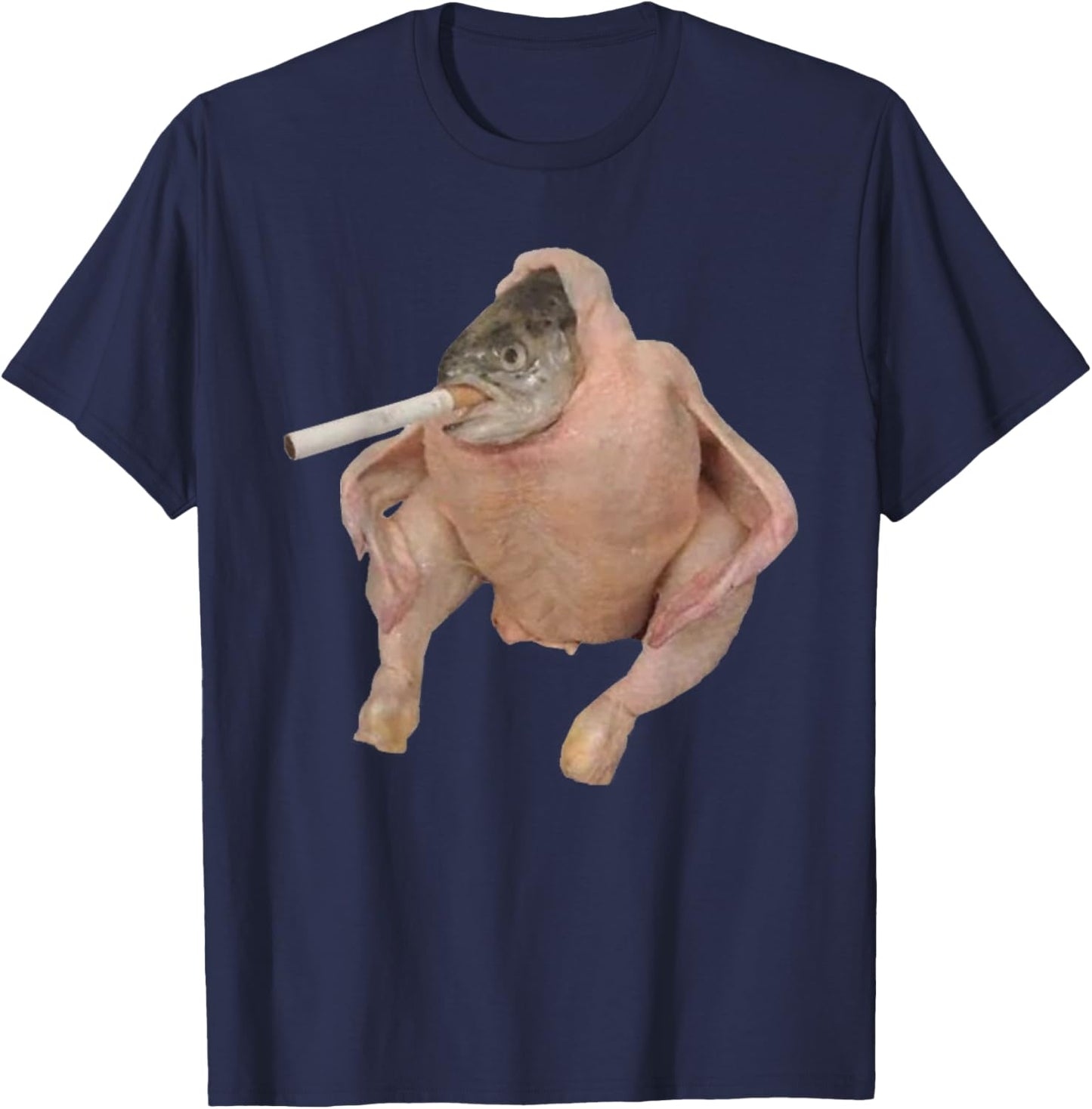 Fish Chicken Face Smoking a Cigarette funny meme T-Shirt - T-Shirt | Navy