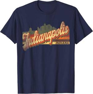 Indianapolis, Indiana Retro Vintage 70s 80s Distressed T-Shirt - T-Shirt | Navy