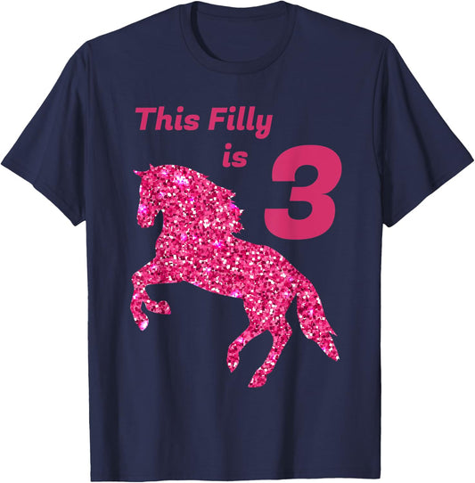 This Filly Is 3 year old | 3rd Birthday Female Horses Gift T-Shirt - T-Shirt | Navy
