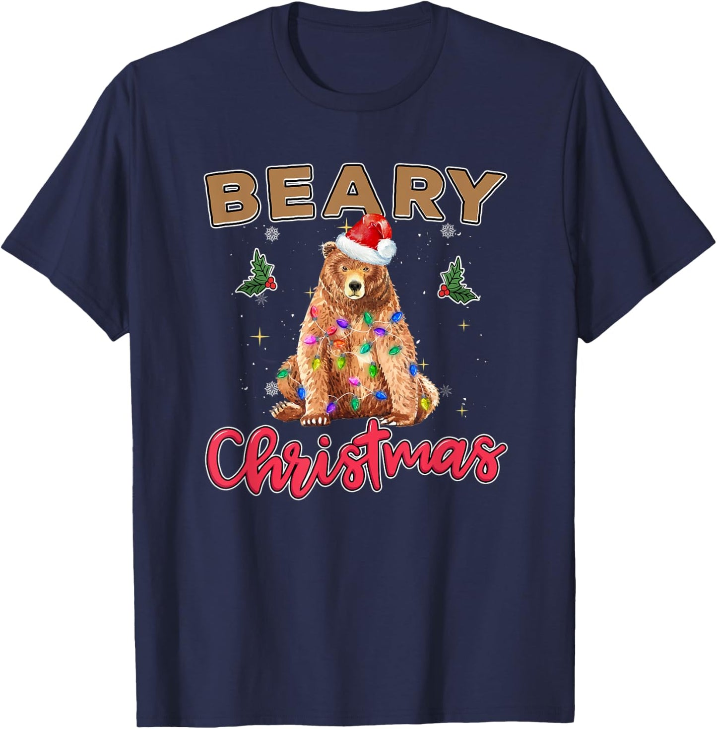 Beary Merry Christmas For Bear Lovers Funny Xmas Lights T-Shirt - T-Shirt | Navy