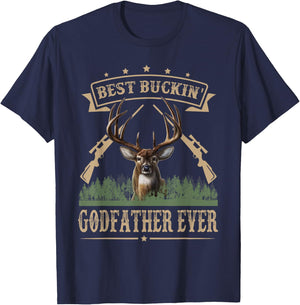 Fathers Day Best Buckin' Godfather Ever Deer Hunting Bucking T-Shirt - T-Shirt | Navy