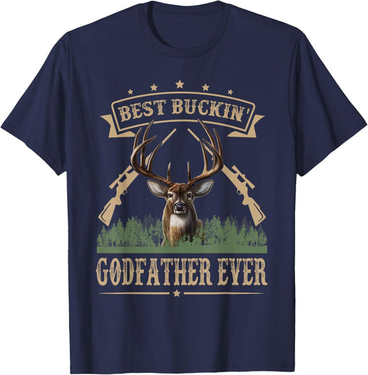 Fathers Day Best Buckin' Godfather Ever Deer Hunting Bucking T-Shirt - T-Shirt | Navy