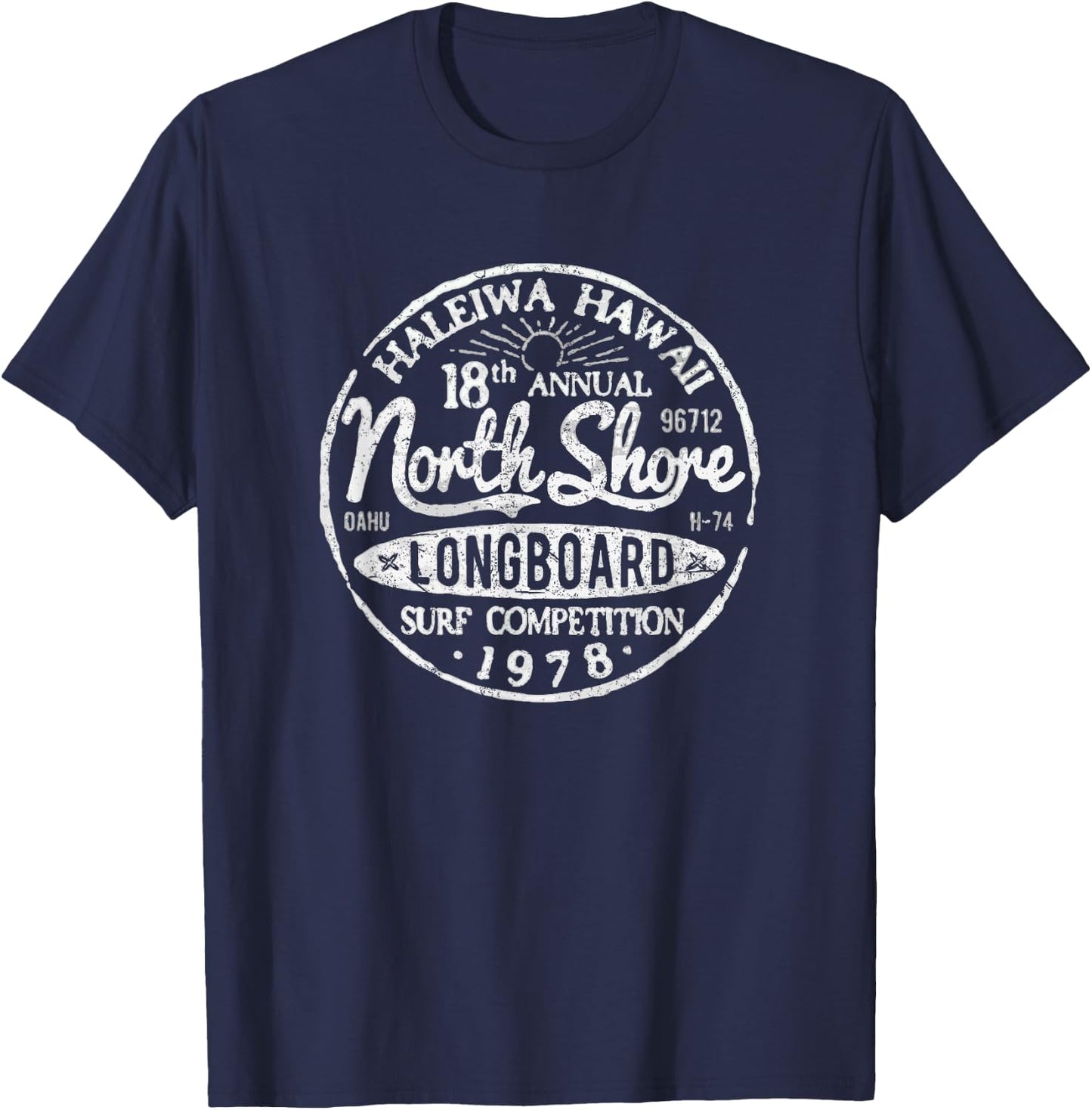 North Shore Longboard Competition 1978 Oahu Hawaii Vintage T-Shirt - T-Shirt | Navy