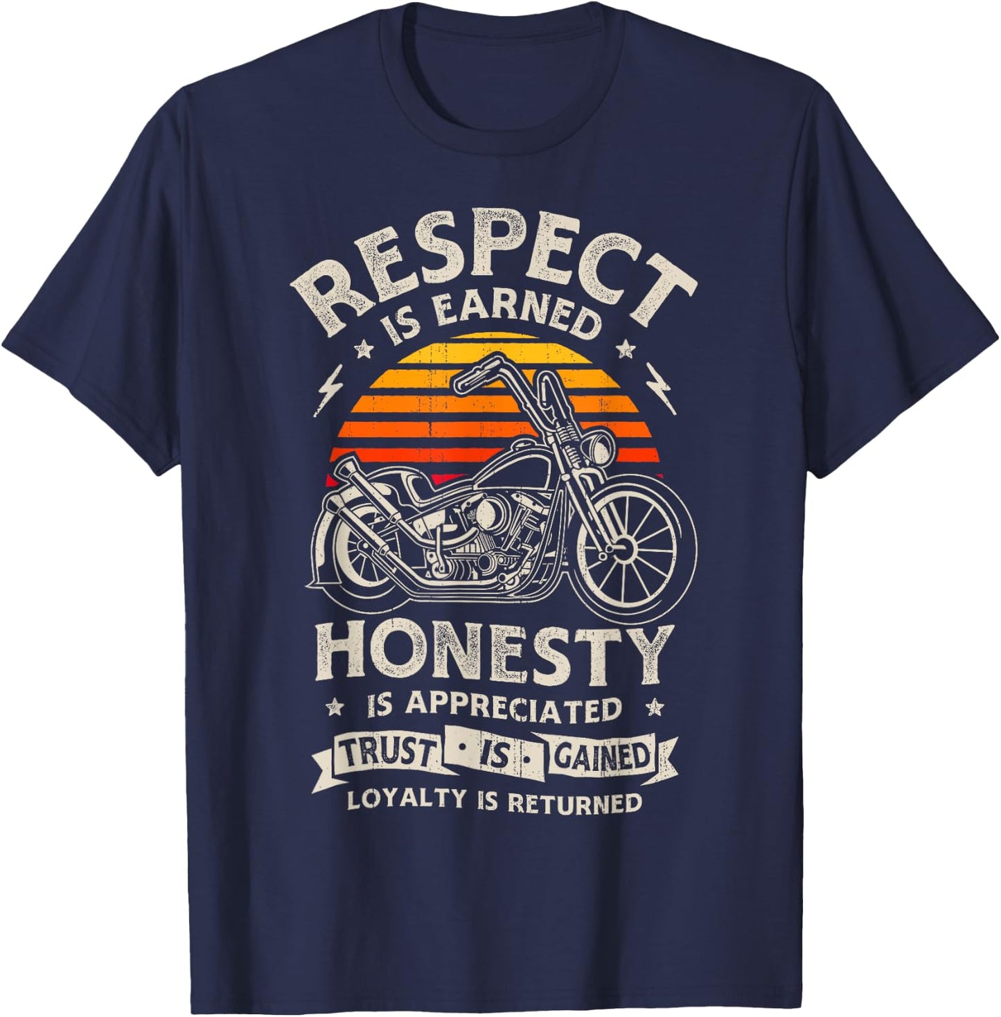 Biker Respect Honesty Trust Loyalty Retro Motorcycle Bike T-Shirt - T-Shirt | Navy
