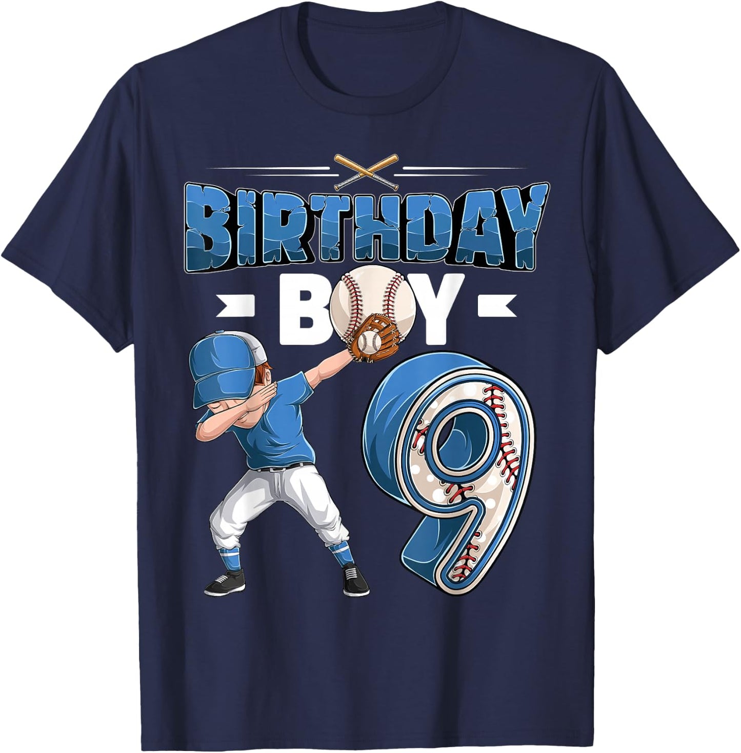 Dabbing boy 9 Year Old Baseball Player 9th Birthday Party T-Shirt - T-Shirt | Navy