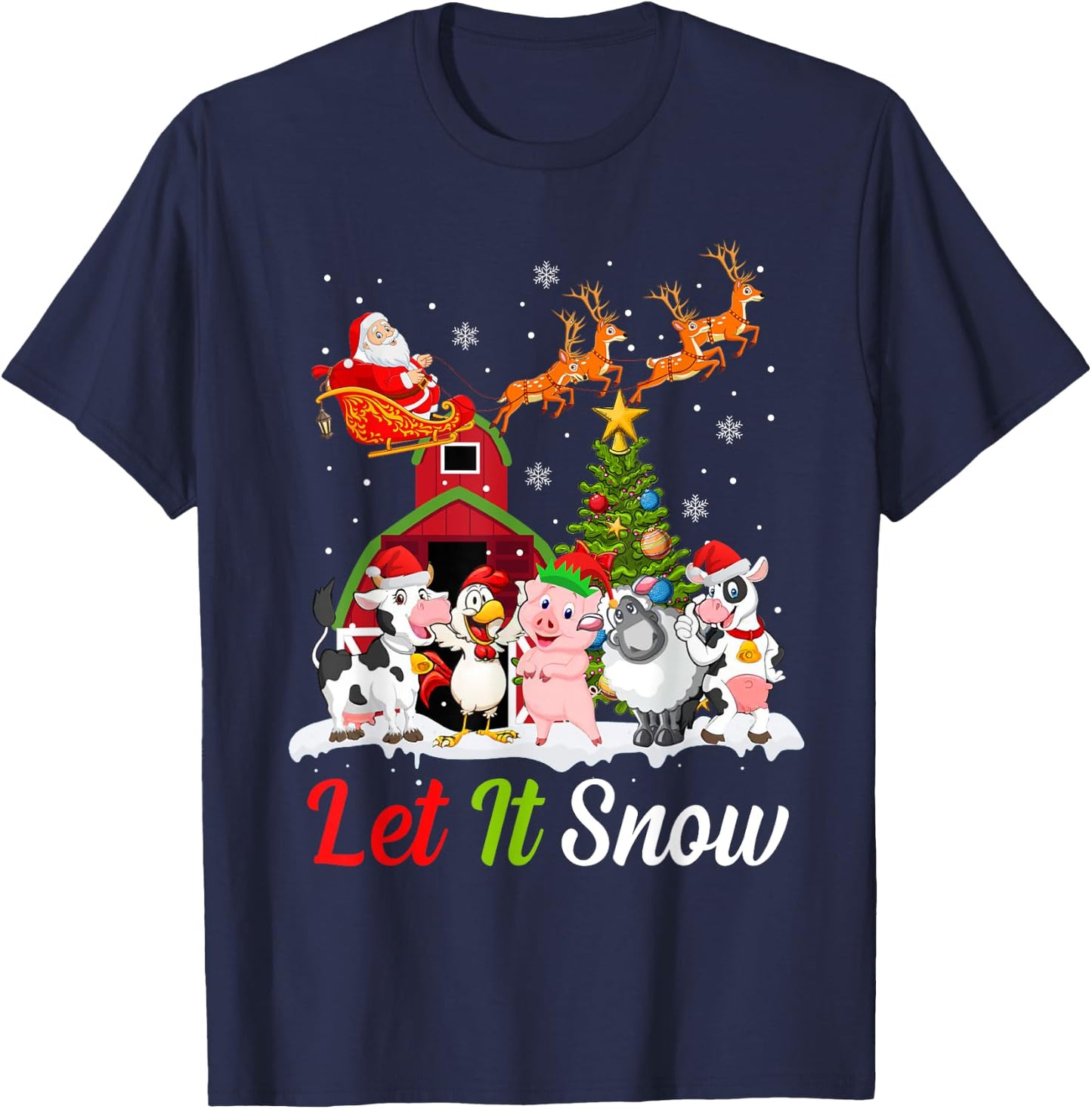 Let It Snow Merry Xmas Gift Farm Animals Tractor T-Shirt - T-Shirt | Navy