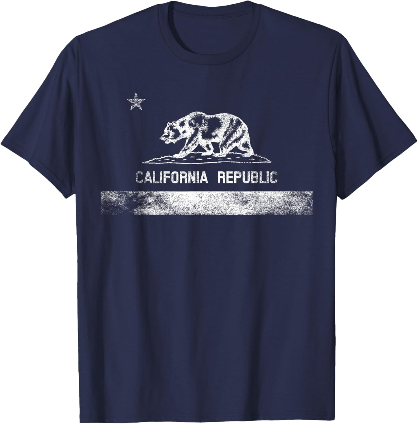 California State Flag Grizzly Bear Cali Distressed White T-Shirt - T-Shirt | Navy
