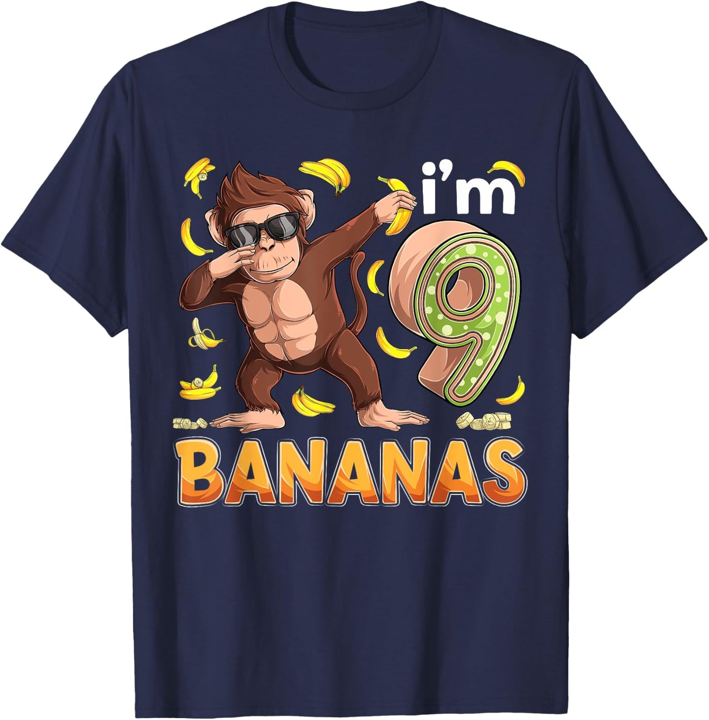 9 Year Old Monkey Birthday Safari Jungle Animal 9th B-day T-Shirt - T-Shirt | Navy