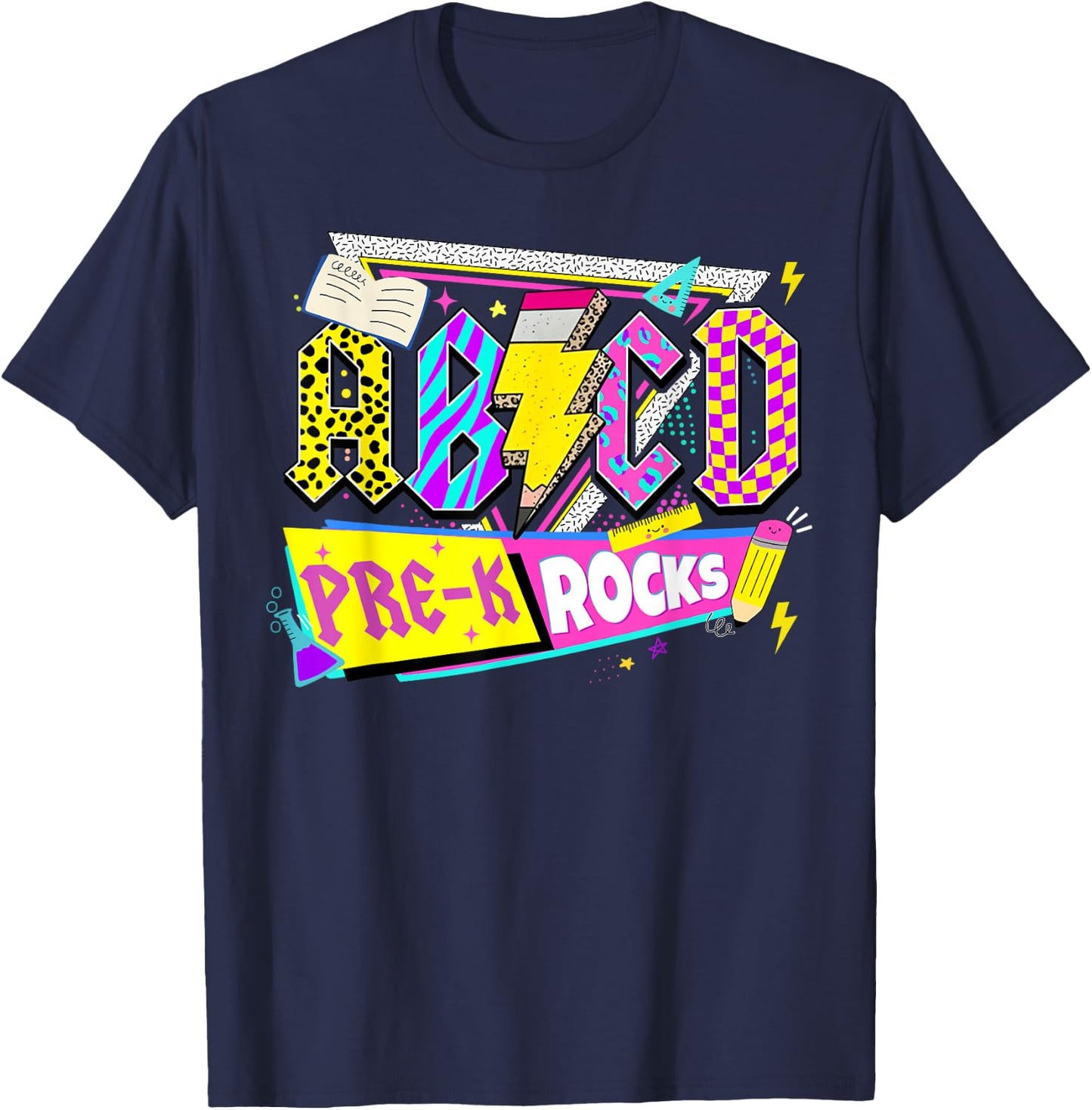 ABCD Pre-K Rocks Back To School PreK Kindergarten Teacher T-Shirt - T-Shirt | Navy