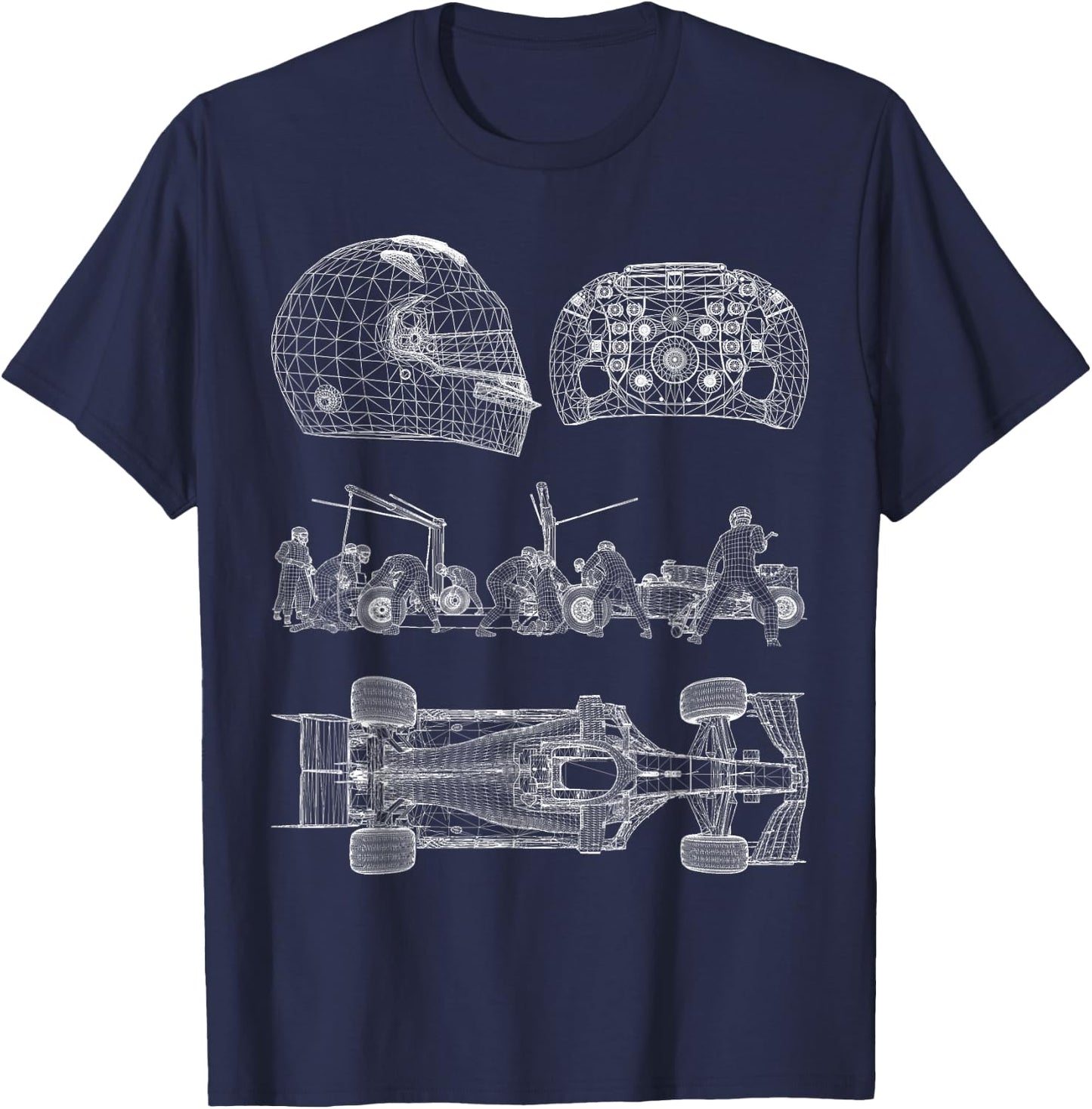 Blueprint Racing car Formula top driver wheel team helmet w T-Shirt - T-Shirt | Navy