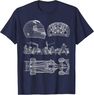 Blueprint Racing car Formula top driver wheel team helmet w T-Shirt - T-Shirt | Navy