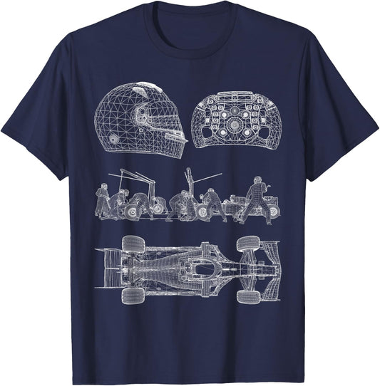 Blueprint Racing car Formula top driver wheel team helmet w T-Shirt - T-Shirt | Navy