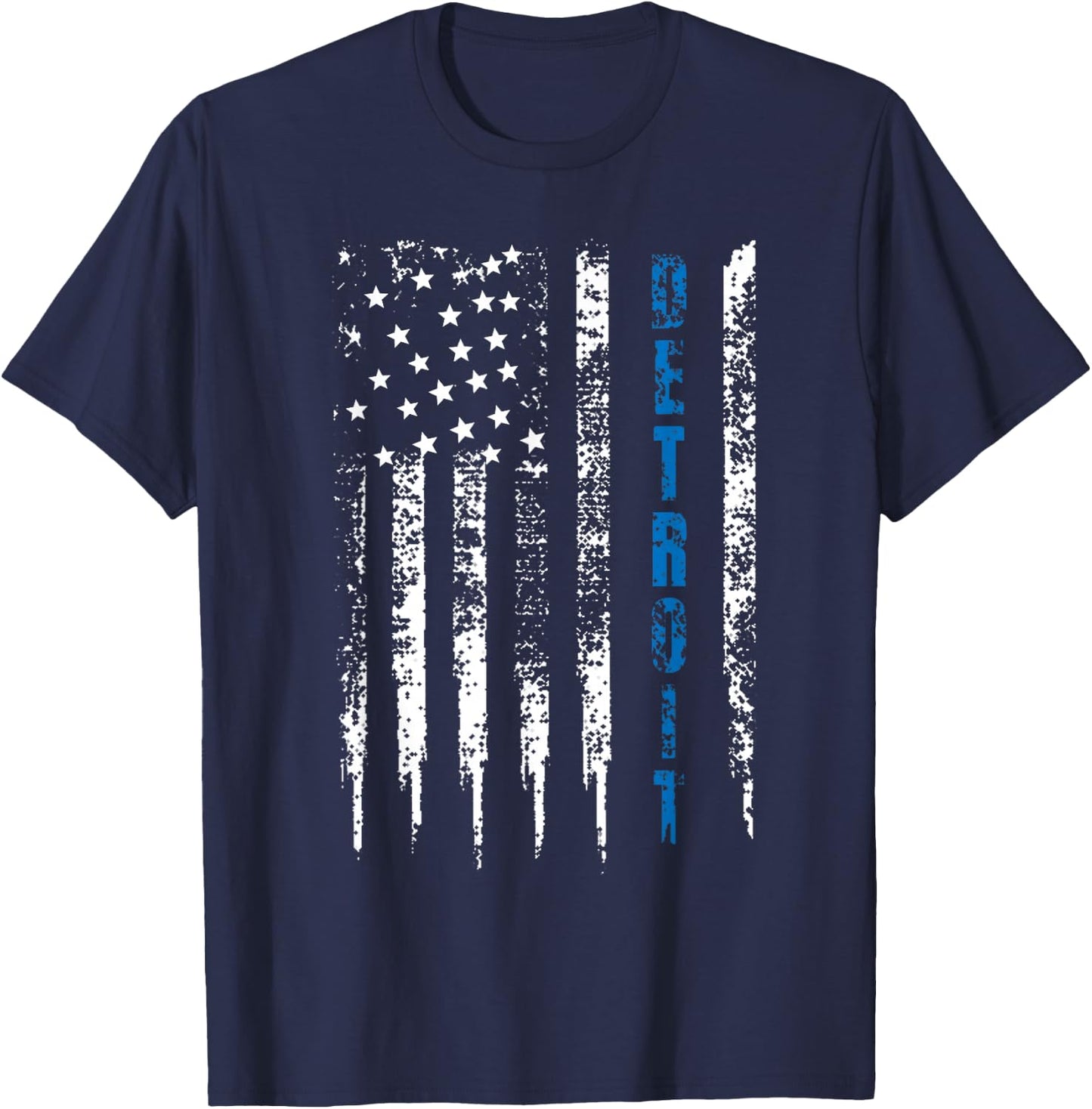 Thin Line Blue Detroit Distressed National Police Week T-Shirt - T-Shirt | Navy