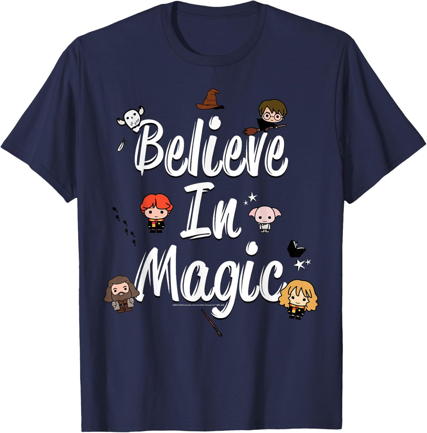 Harry Potter Believe In Magic Cute Cartoon Text T-Shirt - T-Shirt | Navy