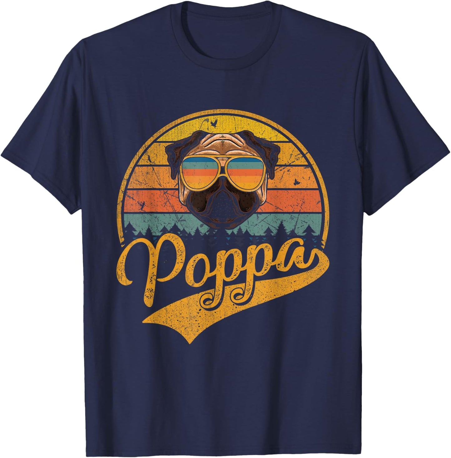 Cool Father's Day Gifts Retro Vintage Pug Poppa T-Shirt - T-Shirt | Navy