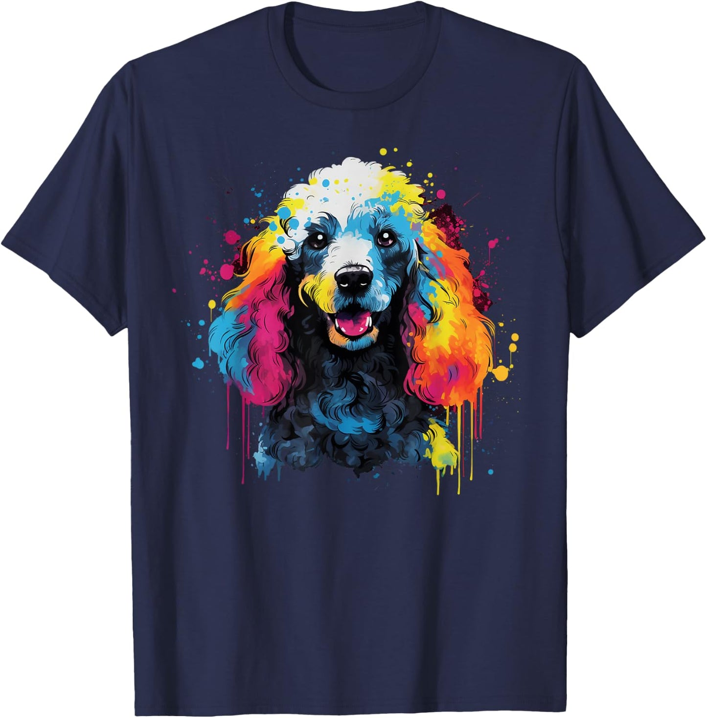 Colorful Poodle Dog T-Shirt - T-Shirt | Navy