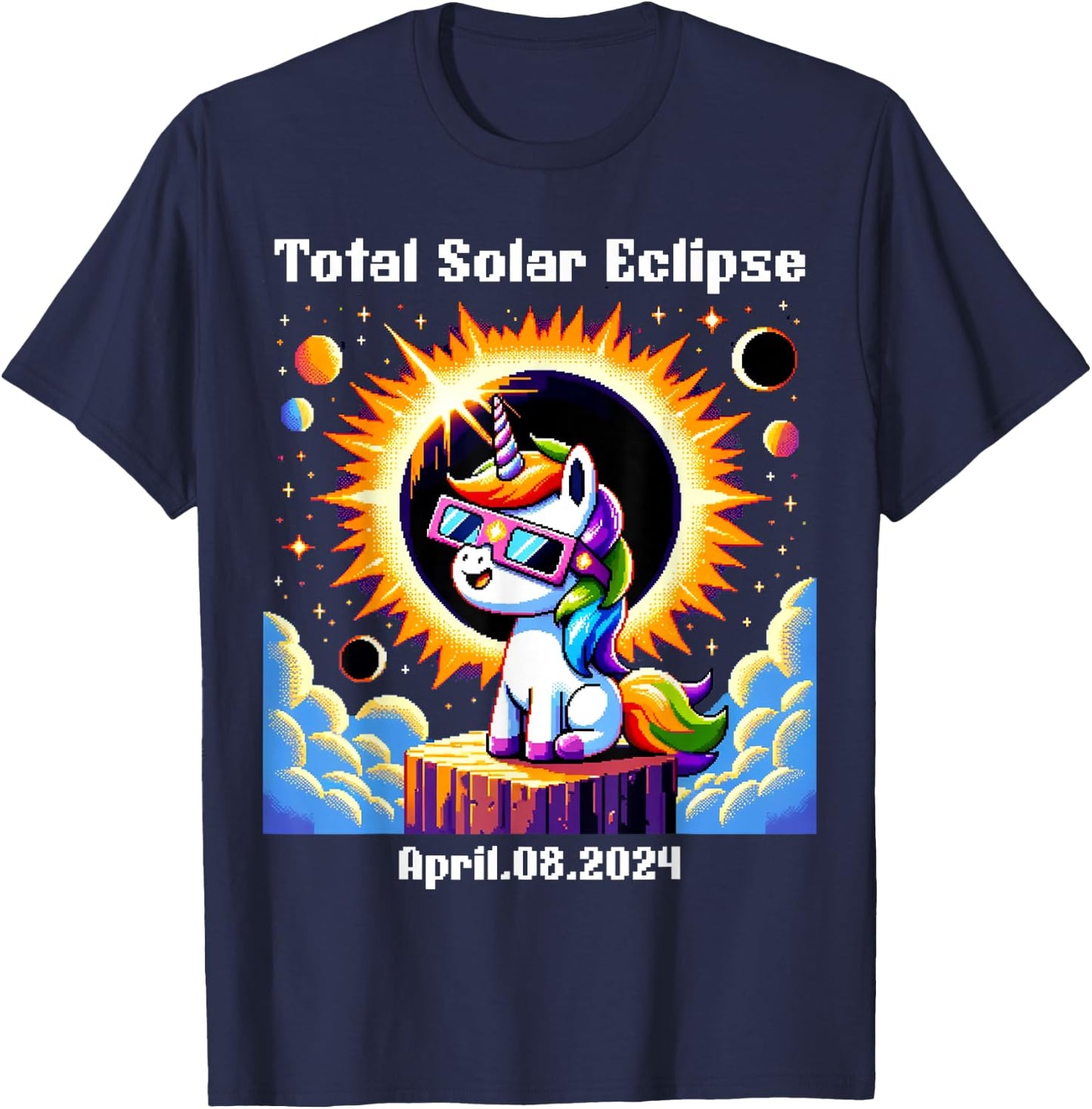 Solar Eclipse 2024 Total Eclipse April 8th 24 Unicorn T-Shirt - T-Shirt | Navy