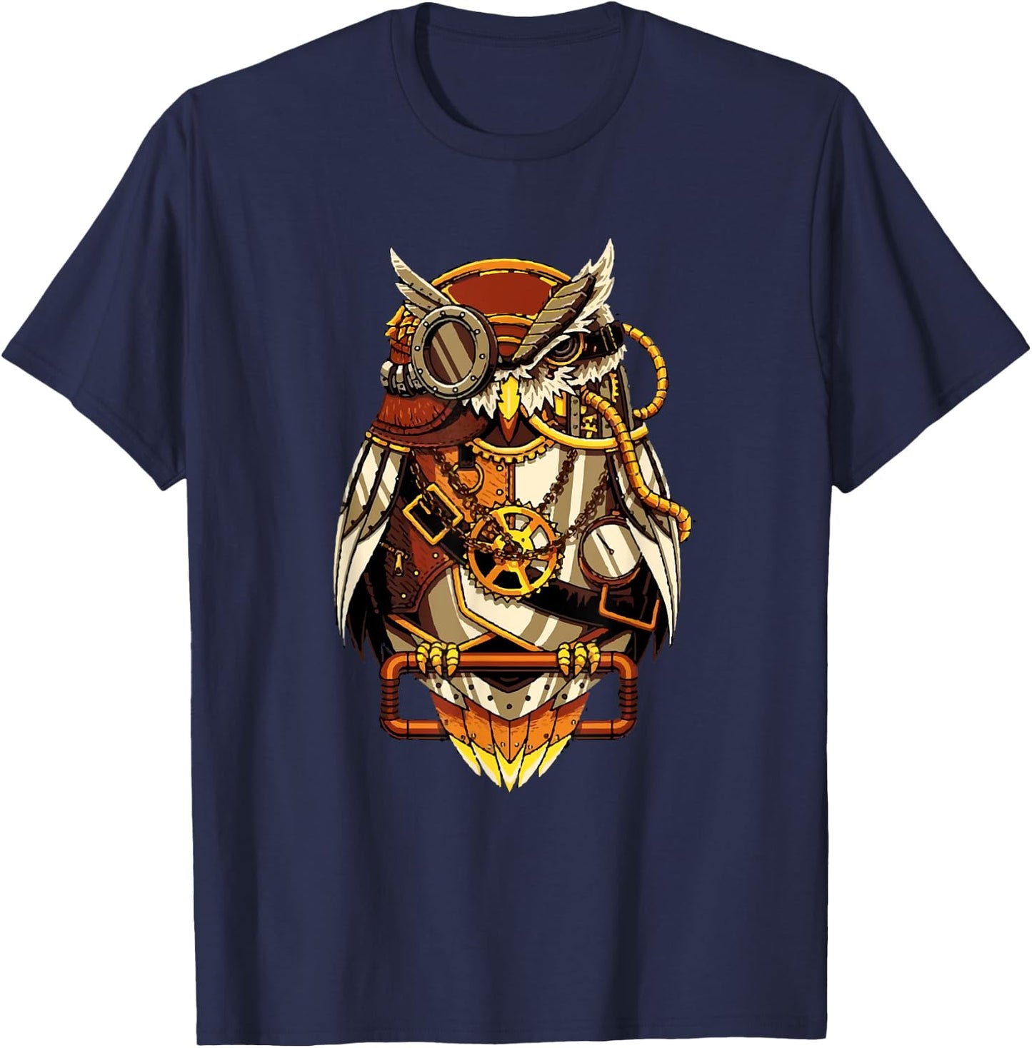 Steampunk Owl Art Bird Lovers T-Shirt - T-Shirt | Navy