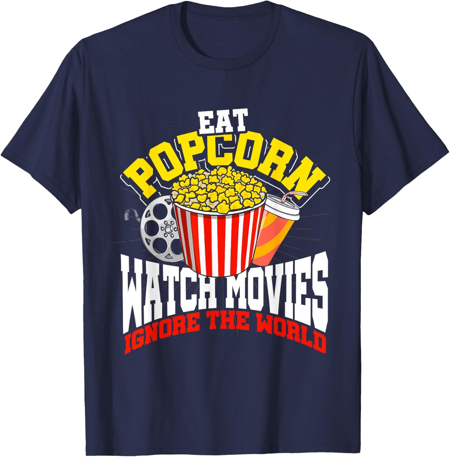 Retro Movie Night Gift Film Food Lover Popcorn T-Shirt - T-Shirt | Navy