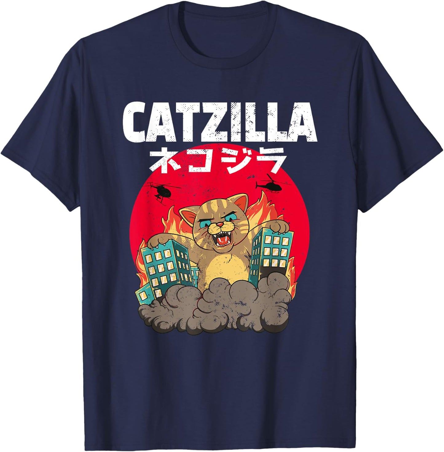 Catzilla Cat Japanese Kanji Women Kids T-Shirt - T-Shirt | Navy