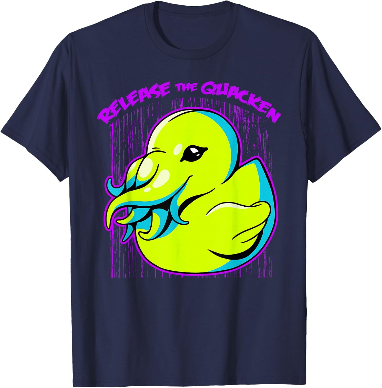 Release The Quacken Rubber Duck Cryptid Kraken T-Shirt - T-Shirt | Navy
