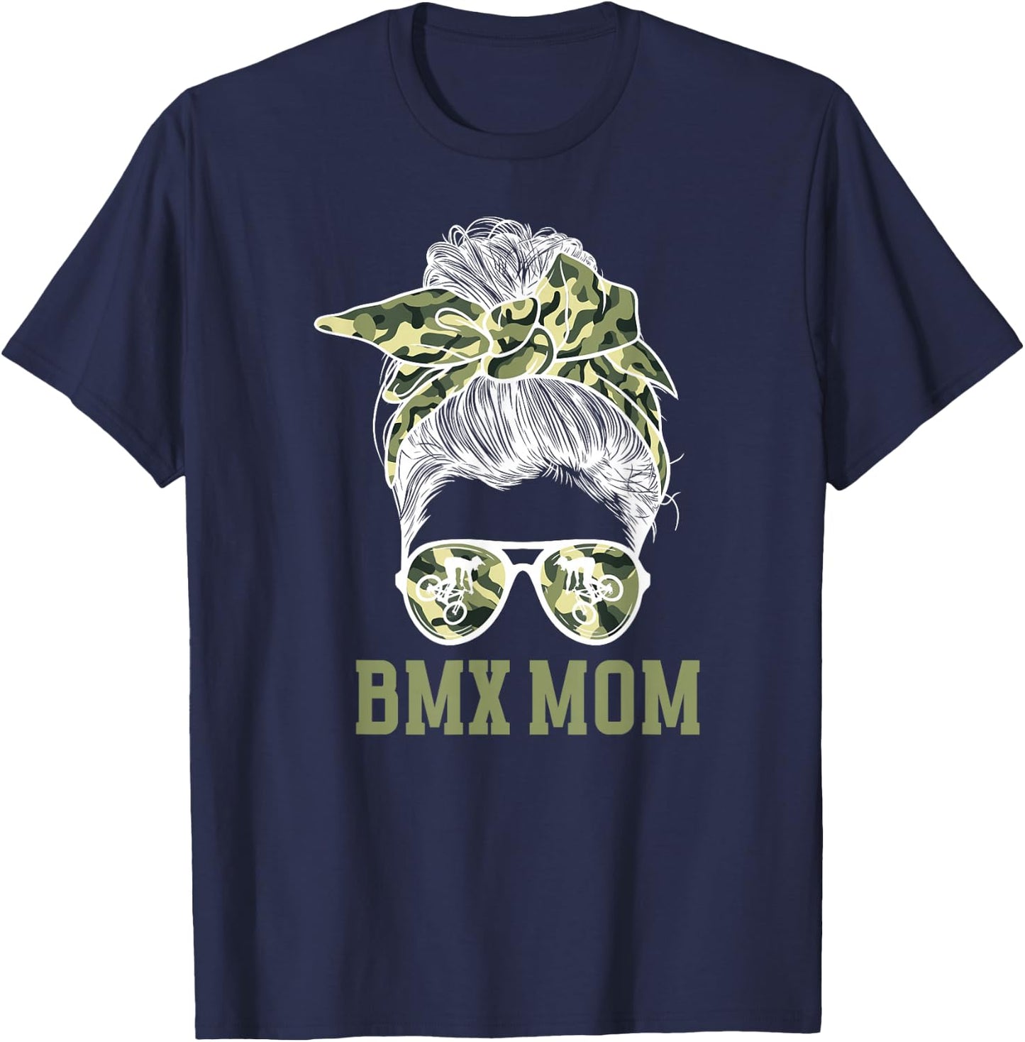 BMX Mom Messy Bun Mom Of A BMX Rider Mama BMX Mother T-Shirt - T-Shirt | Navy