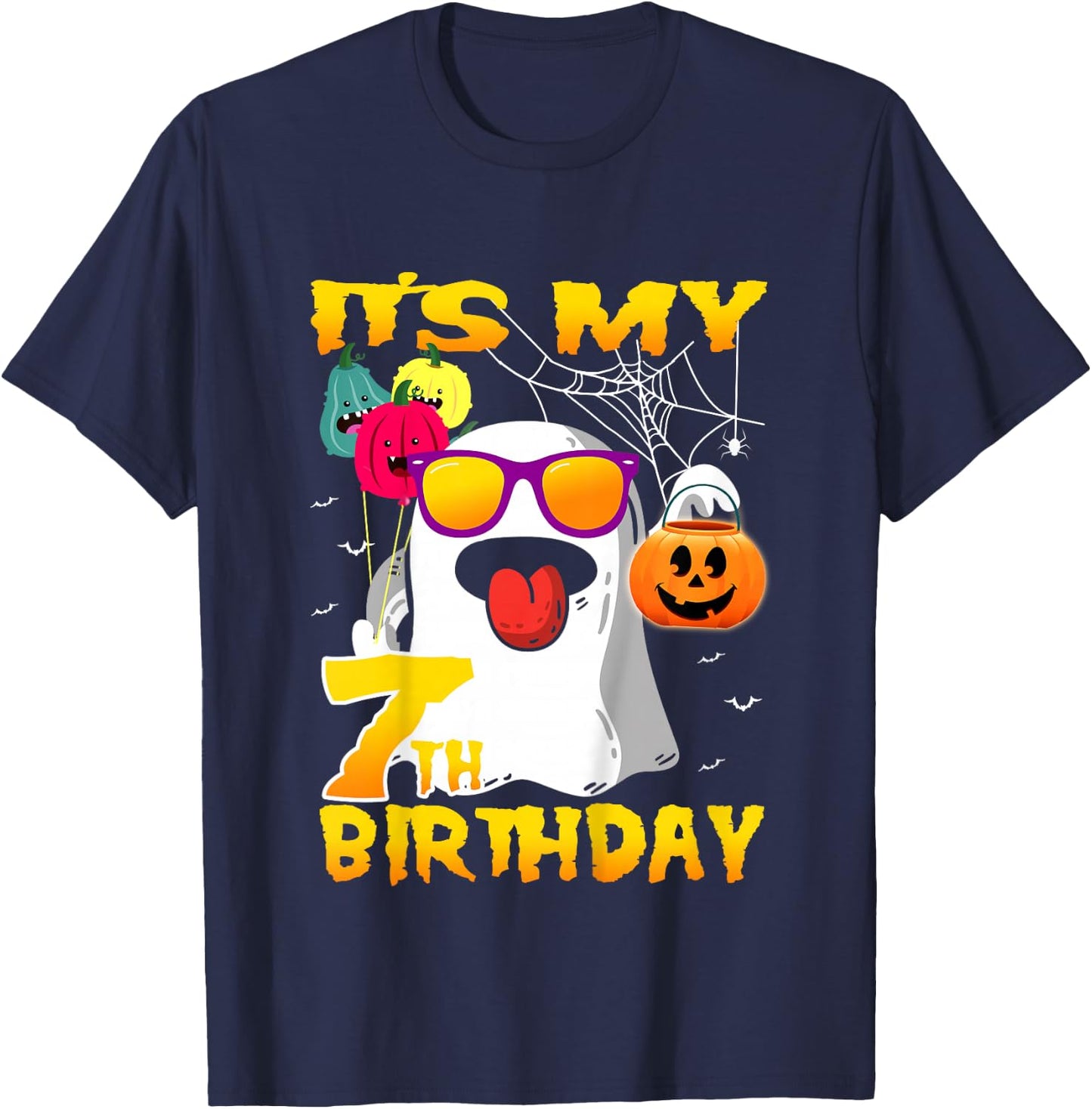 Kids It's My 7th Birthday Ghost Pumpkin Halloween Party 7 yrears T-Shirt - T-Shirt | Navy