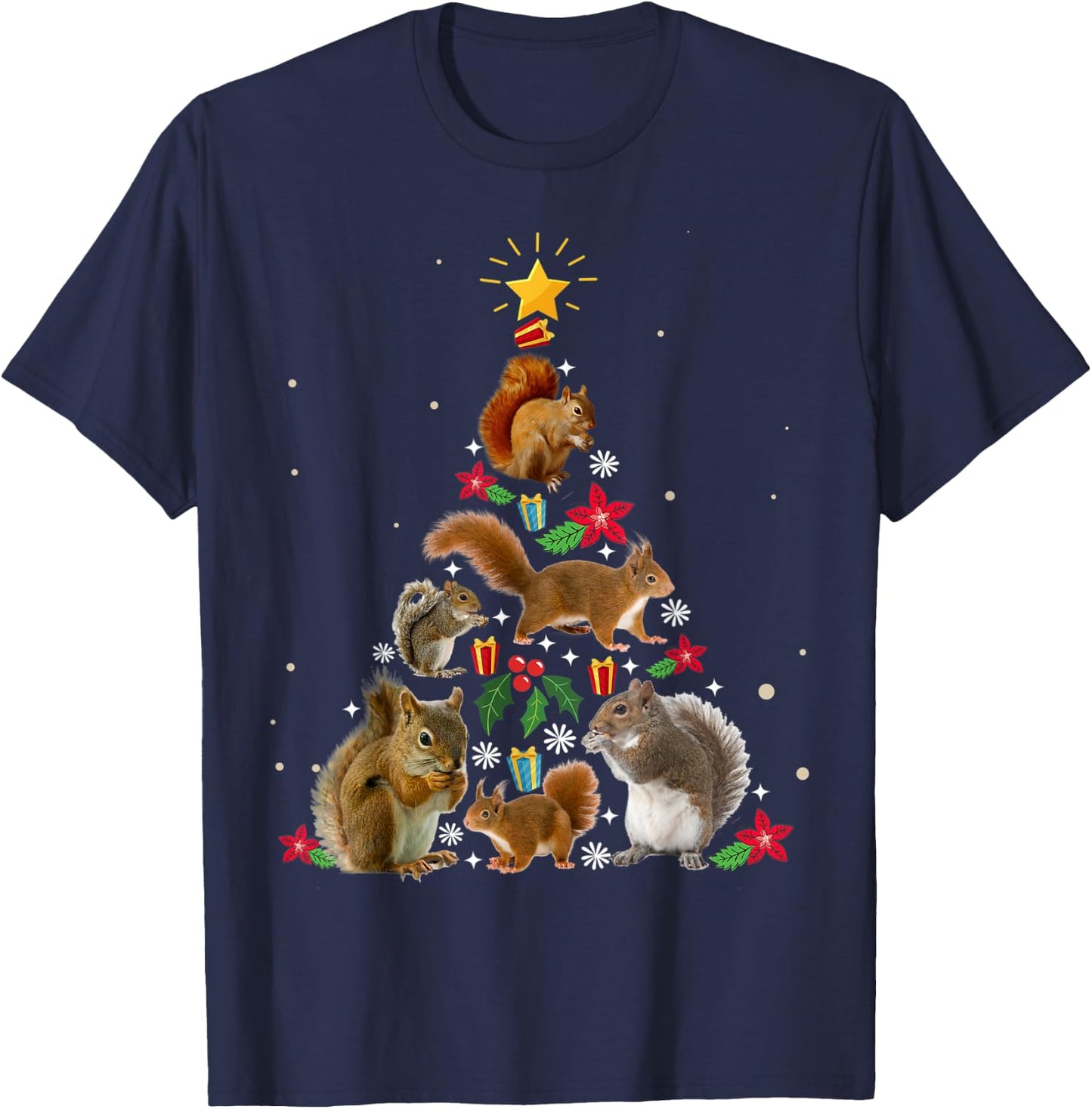 Squirrel Christmas Tree Shirt T-Shirt - T-Shirt | Navy