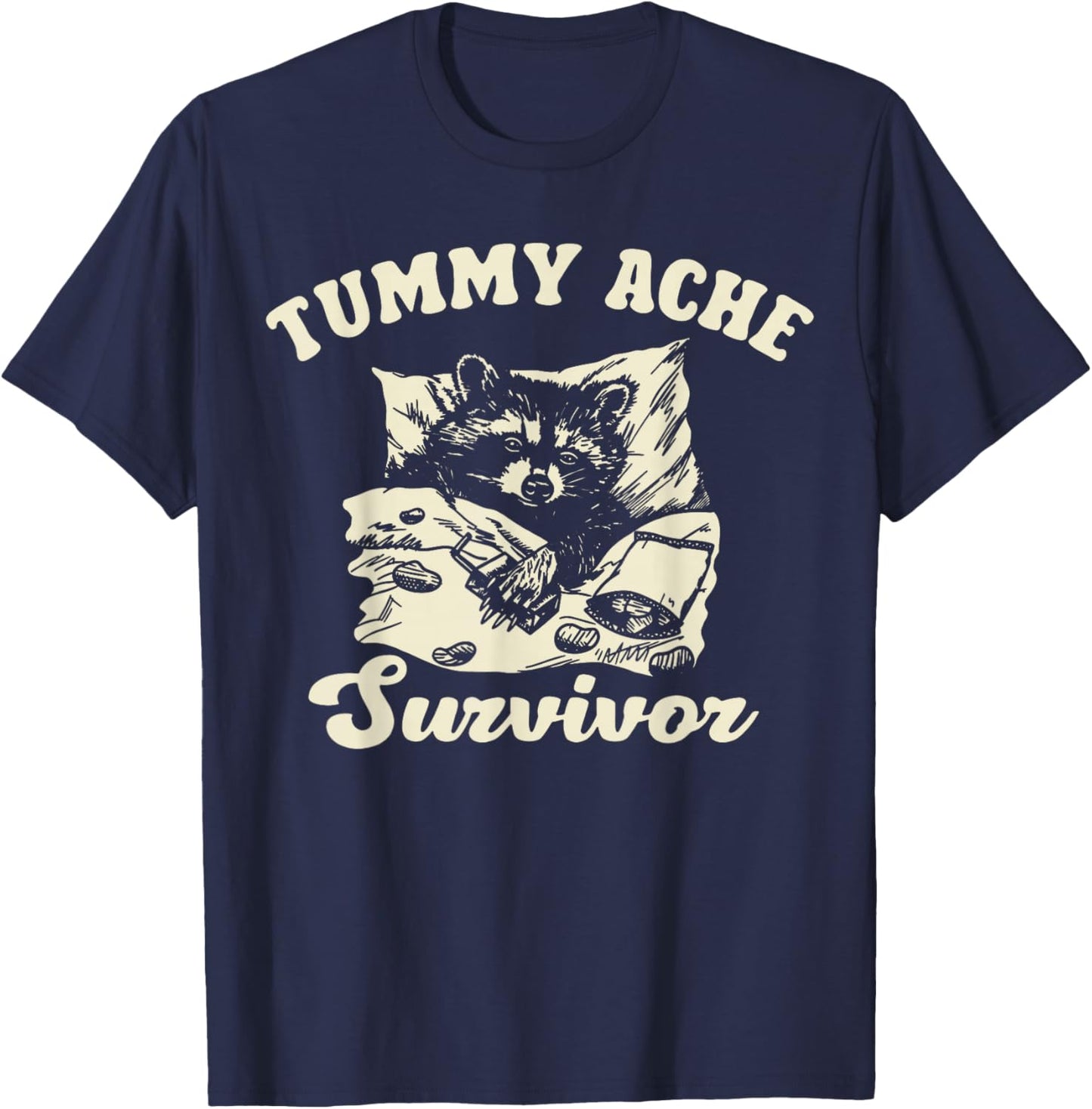 Vintage Tummy Ache Survivor Racoon Retro 90s Animal Lover T-Shirt - T-Shirt | Navy