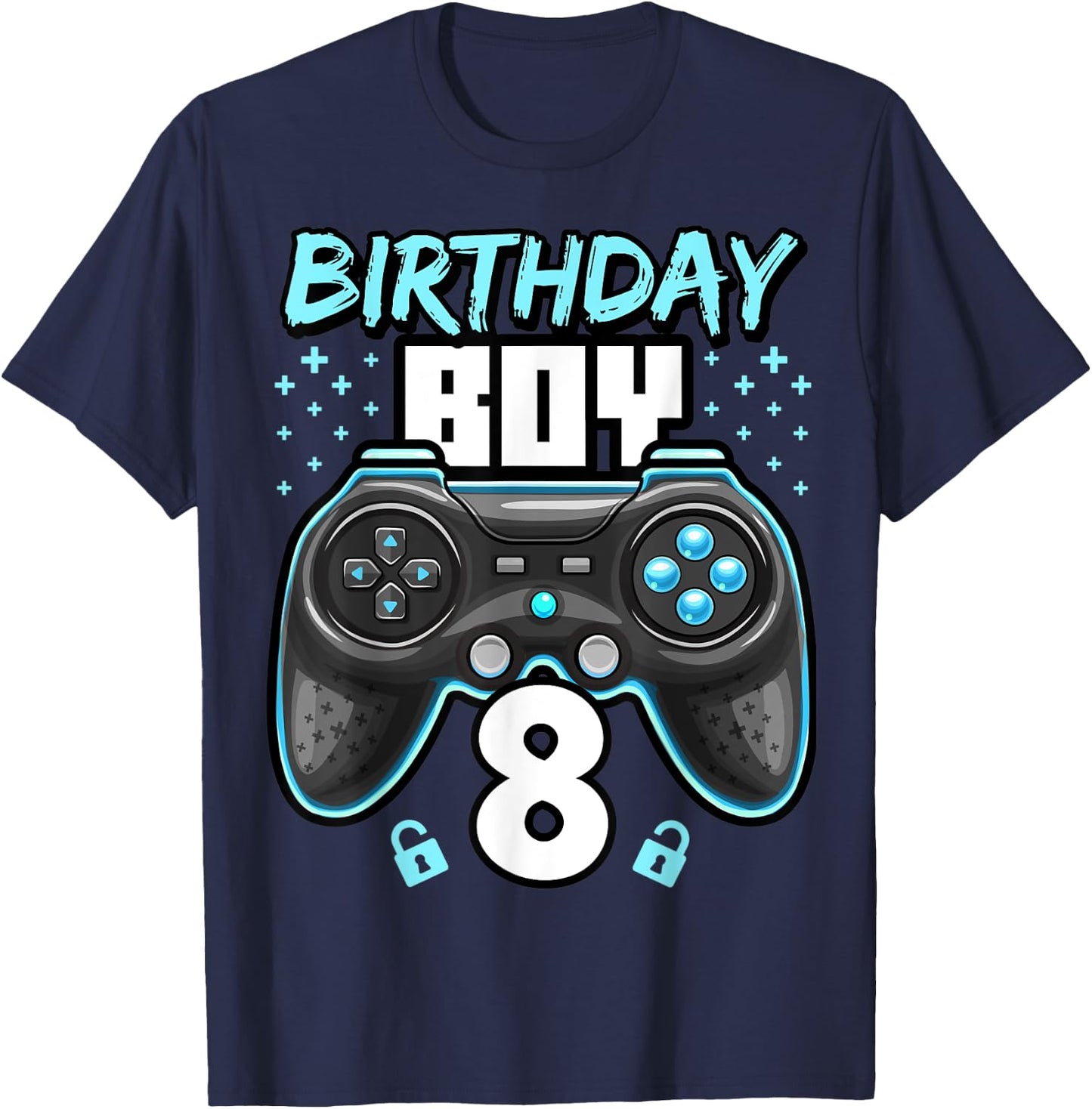 Birthday Boy 8 Video Game Controller Gamer 8th Birthday Gift T-Shirt - T-Shirt | Navy