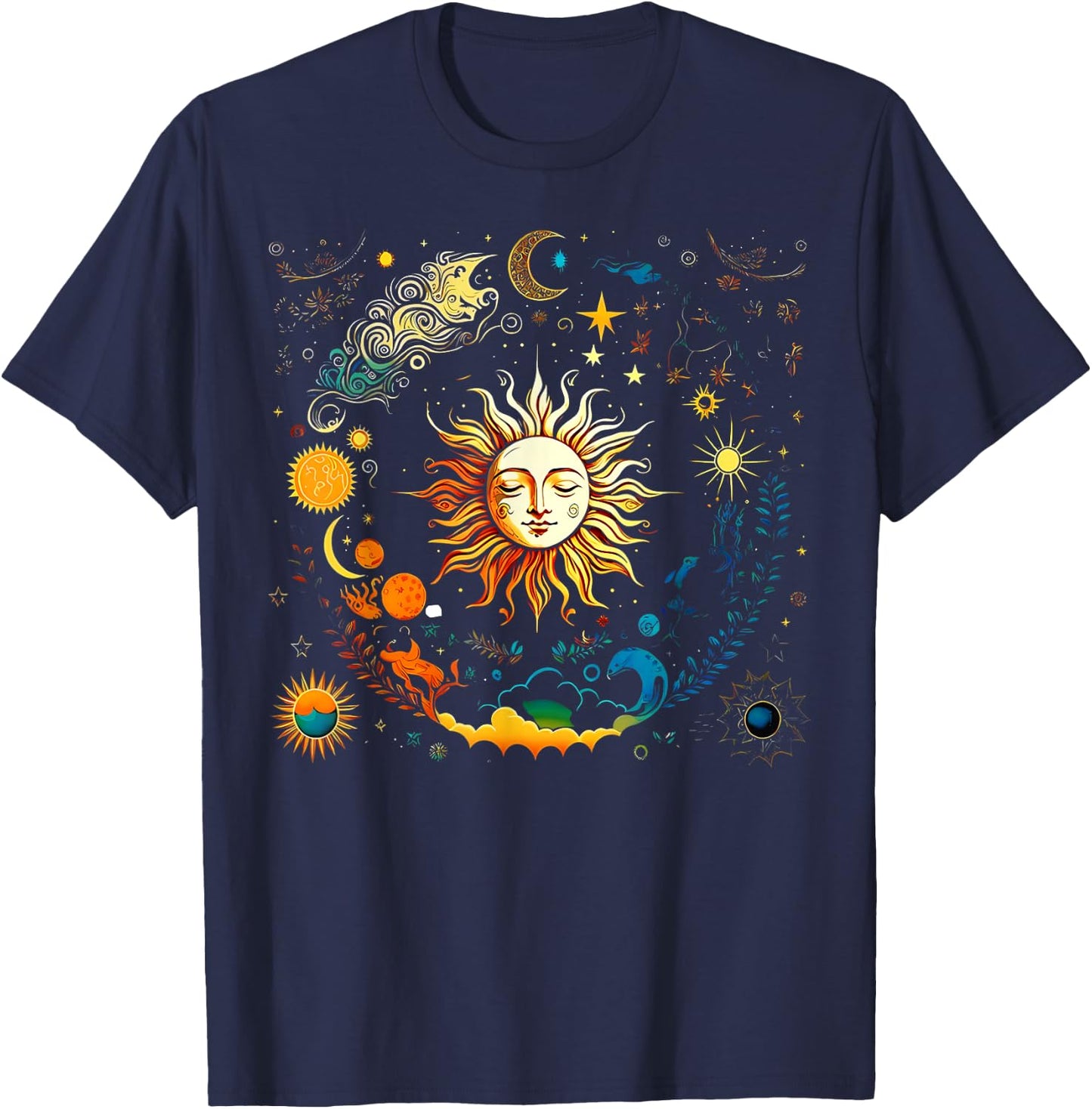 Celestial Sun & Elements Stars Boho Luna Solar Astronomy T-Shirt - T-Shirt | Navy