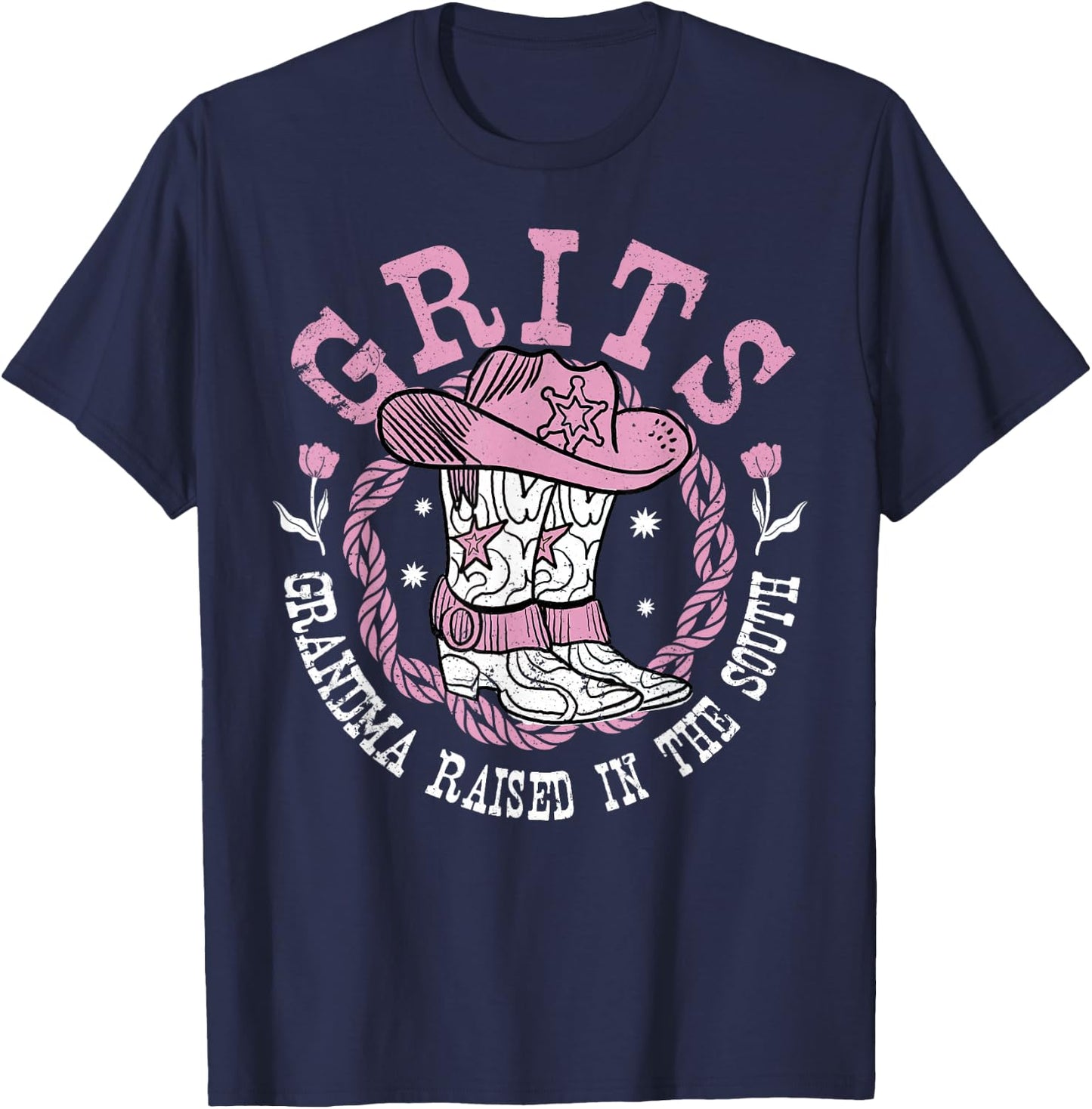Grandma Raised In The South Grandma Southern Grits T-Shirt - T-Shirt | Navy