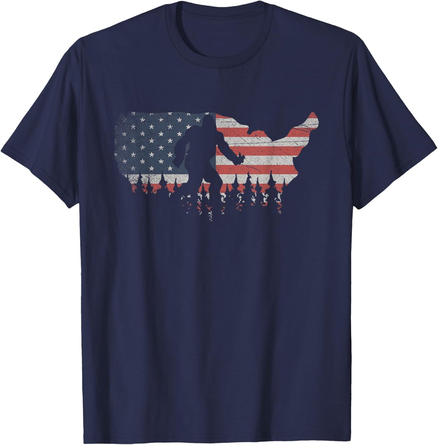Patriotic Yeti US Flag Sasquatch Cryptozoology Gift Bigfoot T-Shirt - T-Shirt | Navy