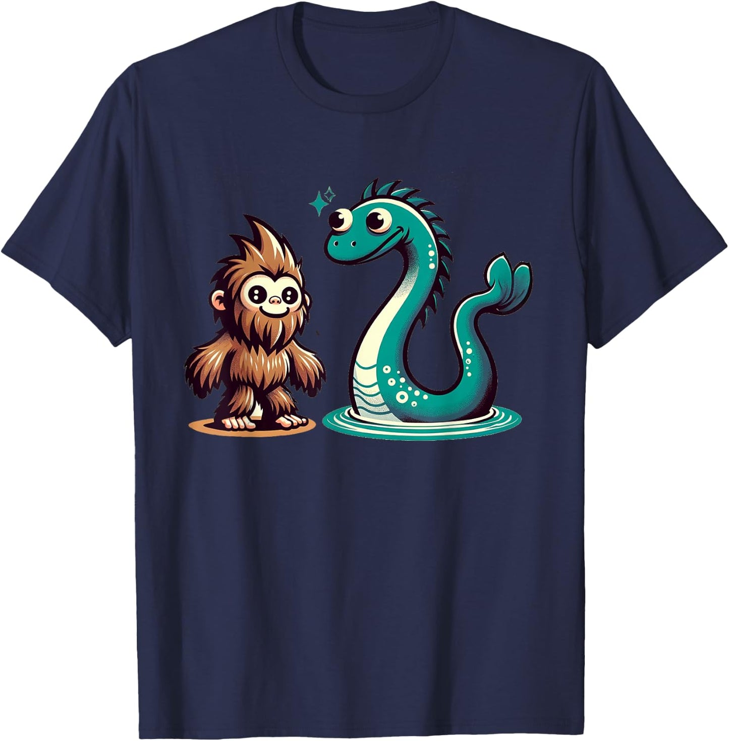 Bigfoot Loch Ness Monster Playdate for Nessie Lovers Kids T-Shirt - T-Shirt | Navy