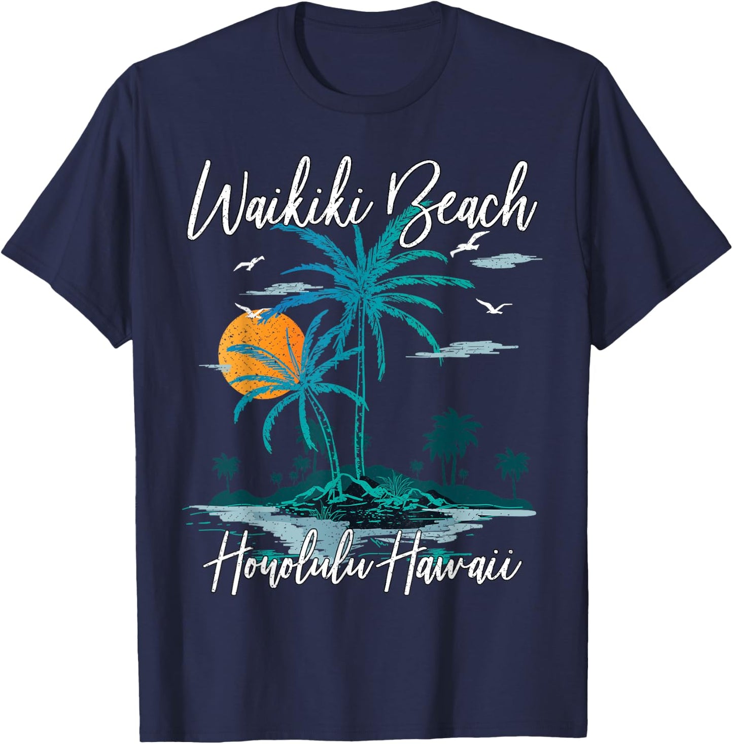 Family Vacation Retro Sunset Honolulu Hawaii Waikiki Beach Women Kids T-Shirt - T-Shirt | Navy