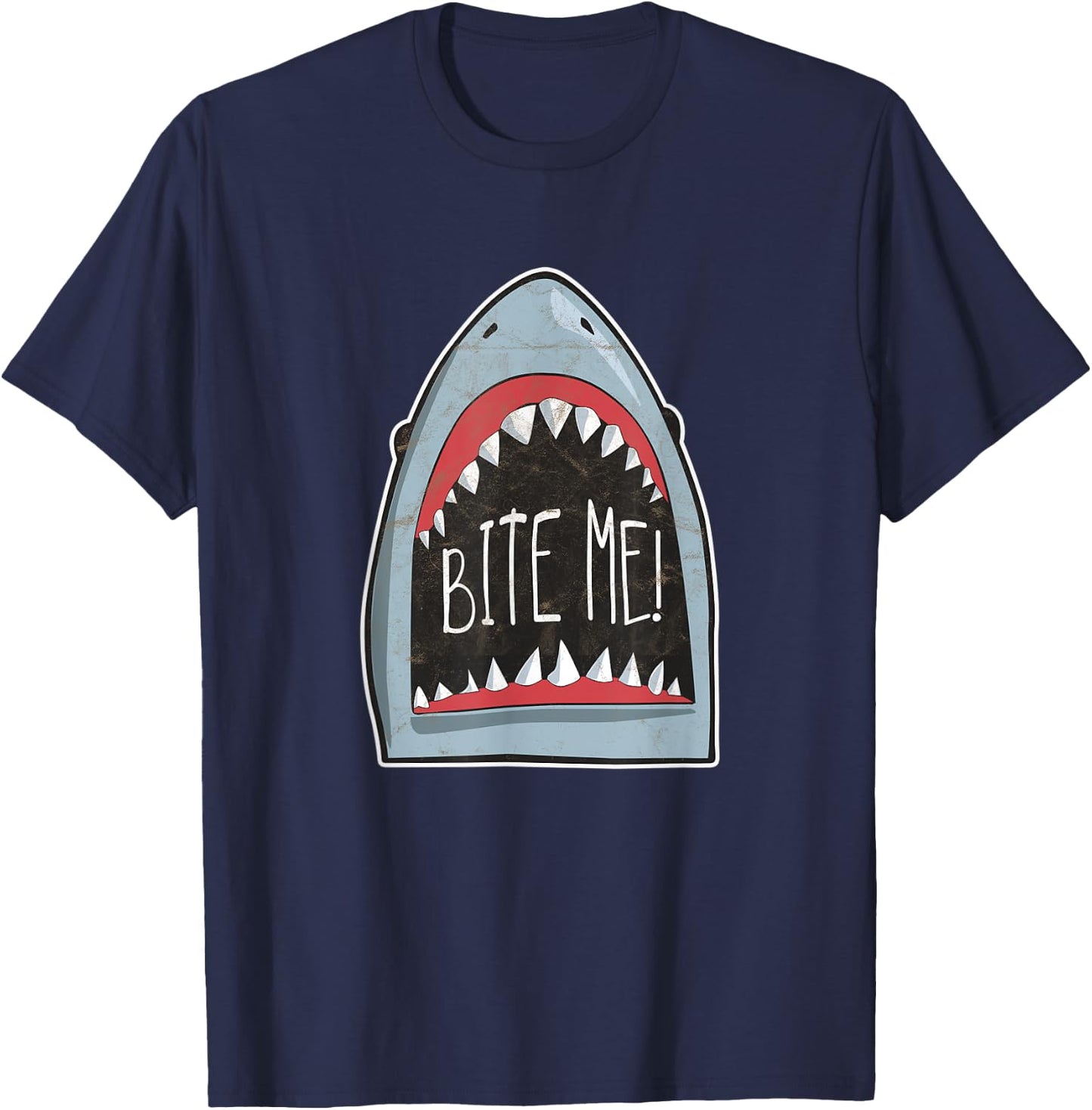 Bite Me Funny Shark Fan Beach Ocean Attire For Summer T-Shirt - T-Shirt | Navy